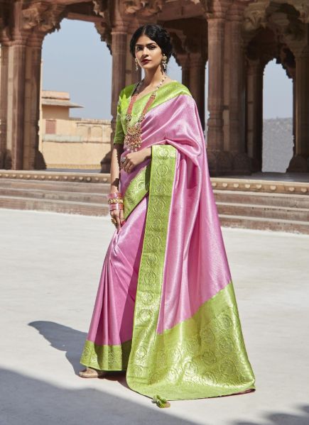 Pink Silk Weaving Wedding-Wear Embroidered Saree