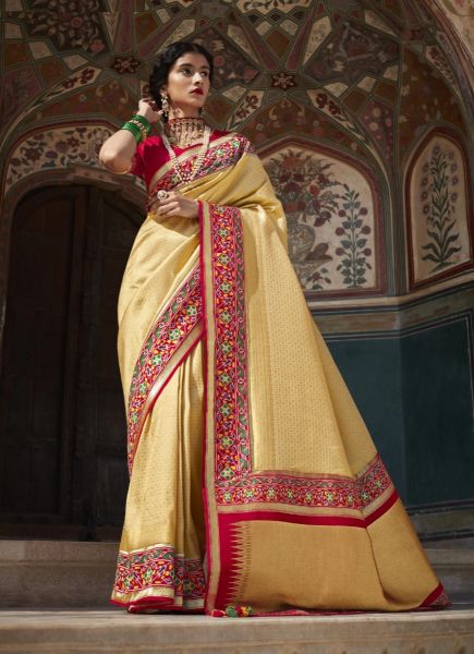 Light Burlywood Silk Weaving Wedding-Wear Embroidered Saree