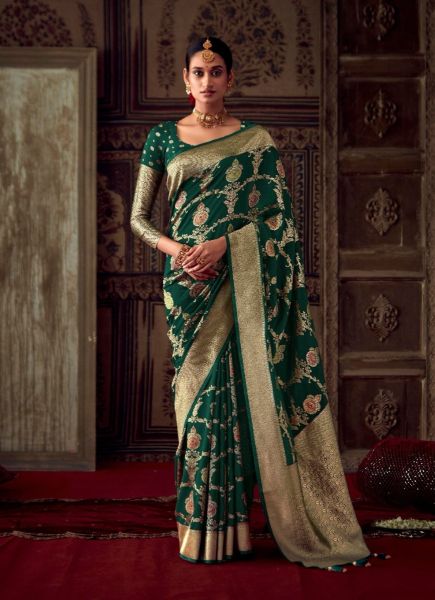 Green Kanjivaram Woven Silk Party-Wear Saree