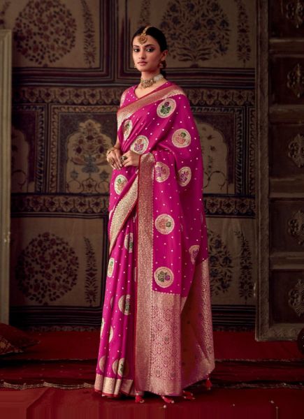 Magenta Kanjivaram Woven Silk Party-Wear Saree