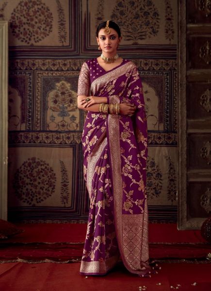 Purple Kanjivaram Woven Silk Party-Wear Saree
