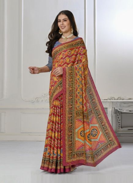 Multicolor Silk Viscose Printed Festive-Wear Handloom Saree