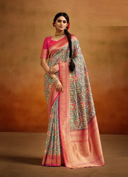 Multicolor Banarasi Silk Digitally Printed Party-Wear Kalamkari Saree