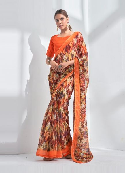 Multicolor Georgette Digitally Printed Vibrant Saree For Kitty Parties