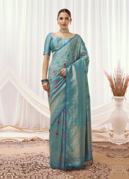 Sky Blue Weaving Festive-Wear Kanjivaram Silk Saree
