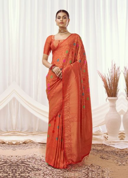 Dark Orange Weaving Festive-Wear Kanjivaram Silk Saree
