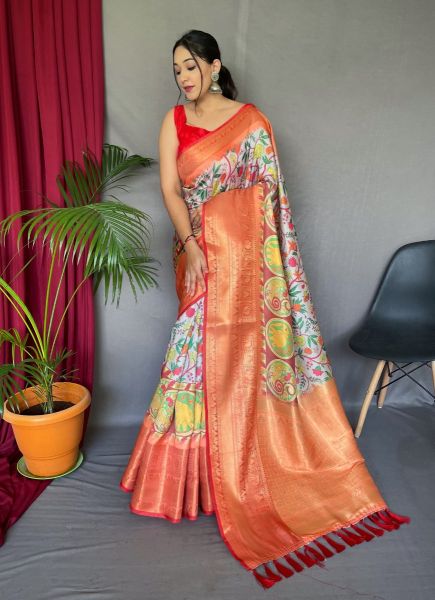 Multicolor Kanchipuram Floral Digitally Printed Saree For Traditional / Religious Occasions