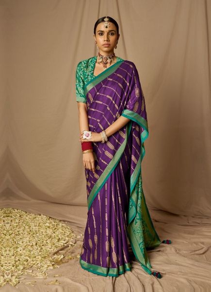 Dark Violet Soft Silk Weaving Party-Wear Saree