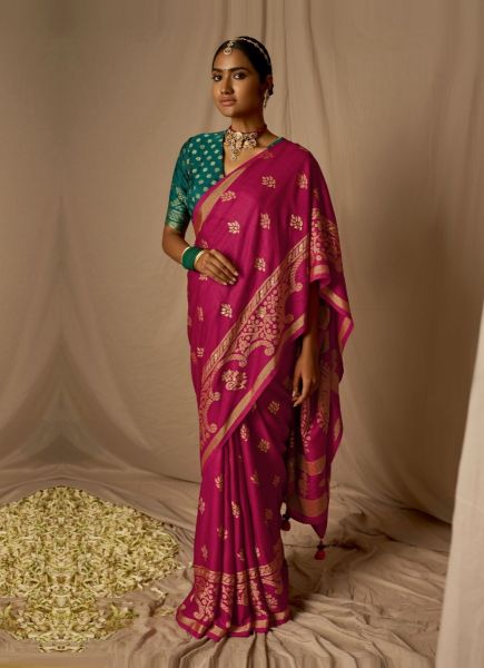 Dark Pink Soft Silk Weaving Party-Wear Saree