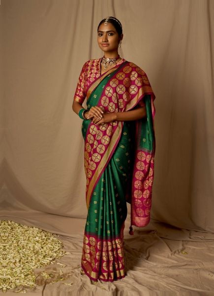 Green Soft Silk Weaving Party-Wear Saree