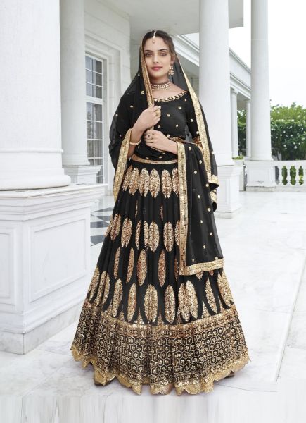 Black Georgette With Thread, Embroidery & Sequins-Work Party-Wear Lehenga Choli