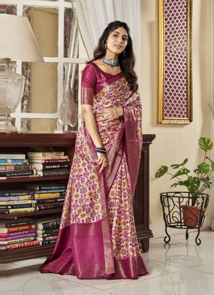 Purple Satin Digitally Printed Vibrant Saree For Traditional / Religious Occassions