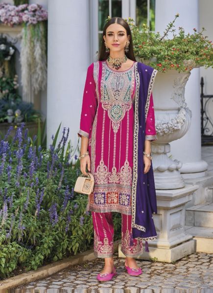 Magenta Silk Embroidered Ramadan Special Pakistani Readymade Salwar Kameez
