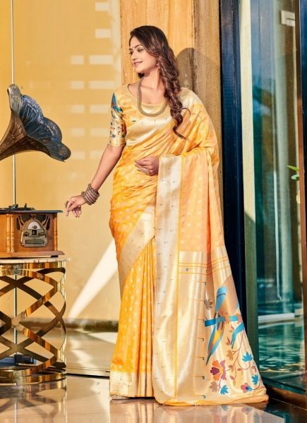 Yellow Paithani Silk Weaving Party-Wear Saree