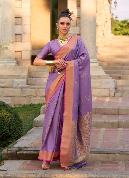 Lavender Woven Soft Silk Saree For Traditional / Religious Occasions