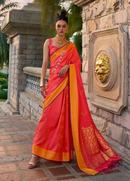 Red Woven Soft Silk Saree For Traditional / Religious Occasions