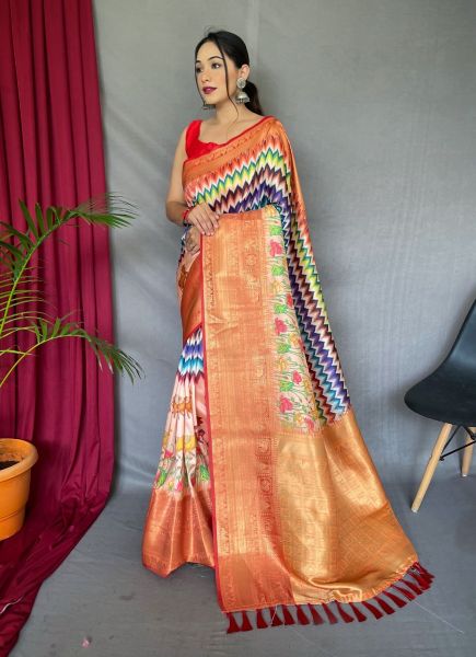 Multicolor Digitally Printed Kanjivaram Silk Saree For Traditional / Religious Occasions
