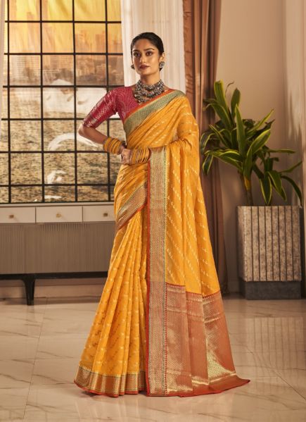 Orange Banarasi Silk Festive-Wear Saree