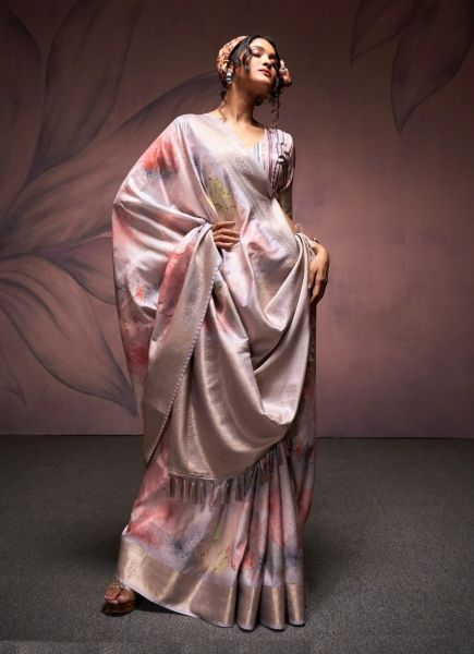 Lilac Silk Digitally Printed Carnival Saree For Kitty Parties