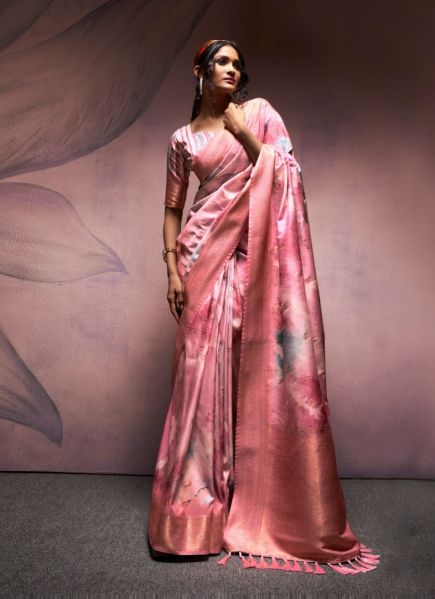 Mauve Pink Silk Digitally Printed Carnival Saree For Kitty Parties