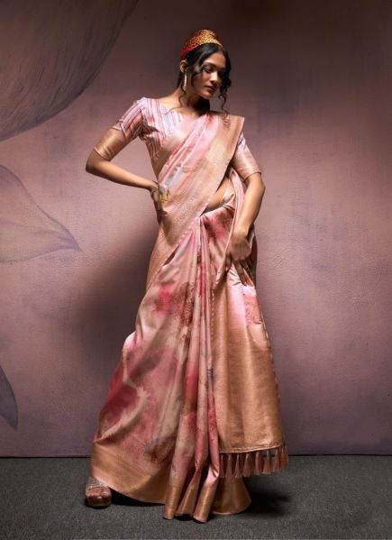 Light Coral Silk Digitally Printed Carnival Saree For Kitty Parties