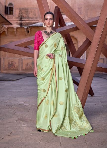 Light Green Satin Zari Silk Weaving Festive-Wear Saree