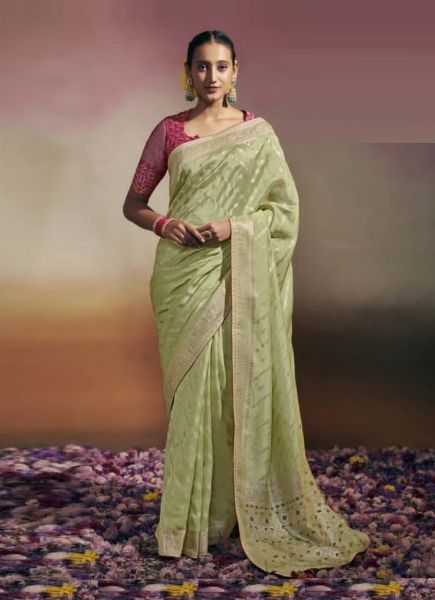 Light Green Viscose Silk Weaving Party-Wear Saree