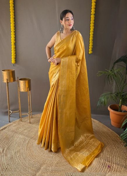 Orange Soft Woven Silk Saree For Traditional / Religious Occasions