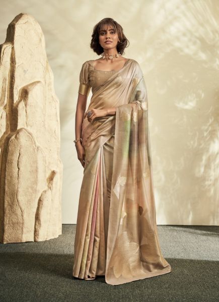 Burlywood Pure Handloom Khadi Silk Digitally Printed Party-Wear Saree