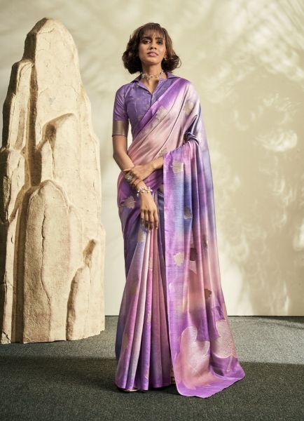 Purple Pure Handloom Khadi Silk Digitally Printed Party-Wear Saree