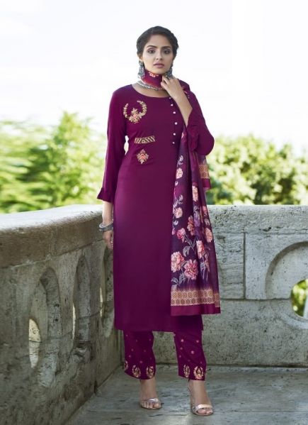 Purple Rayon Digitally Printed Resort-Wear Pant-Bottom Readymade Salwar Kameez
