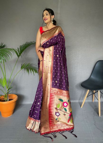 Violet Paithani Silk Weaving Festive-Wear Saree