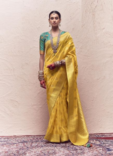 Mustard Yellow Crape Silk Saree for Parties With Zari Weaving
