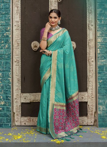 Light Teal Green Woven Banarasi Silk Saree For Traditional / Religious Occasions