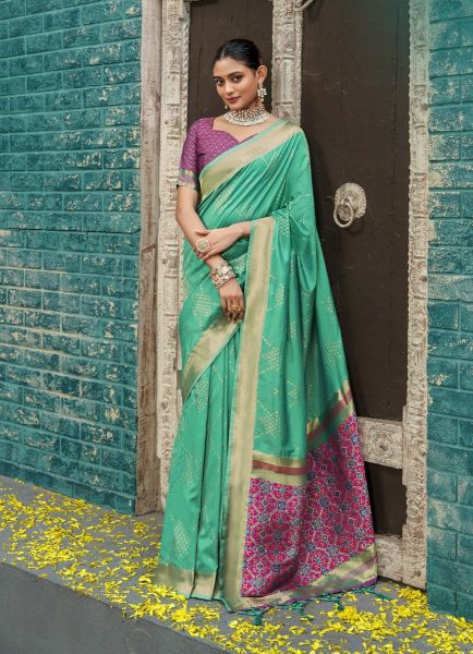 Light Sea Green Woven Banarasi Silk Saree For Traditional / Religious Occasions
