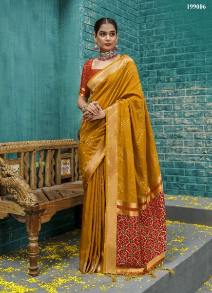 Mustard Yellow Woven Banarasi Silk Saree For Traditional / Religious Occasions
