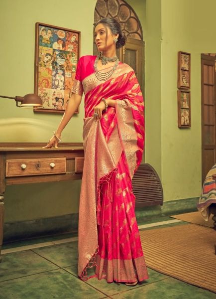 Radical Red Banarasi Silk Weaving Festive-Wear Saree