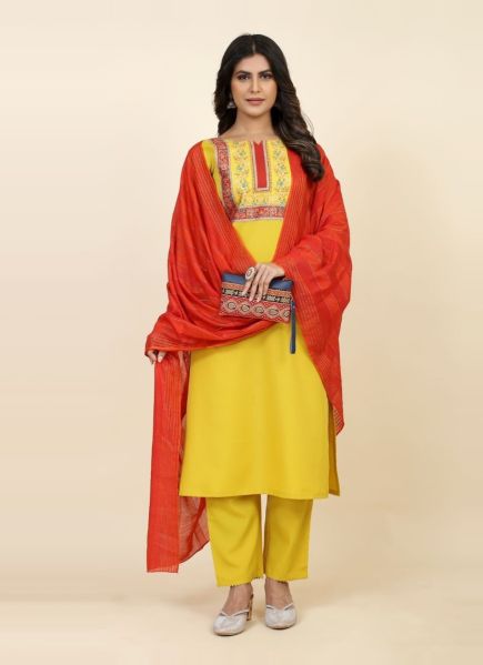 Yellow Crape Embroidered Festive-Wear Pant-Bottom Readymade Salwar Kameez
