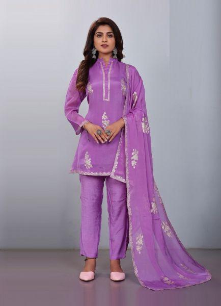 Lavender Viscose With Jacquard Handwork Party-Wear Pant-Bottom Readymade Salwar Kameez