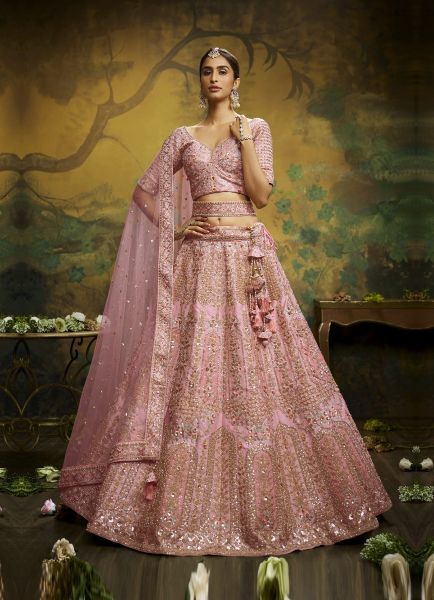 Pink Silk Embroidery & Hand-Work Wedding-Wear Bridal Lehenga Choli