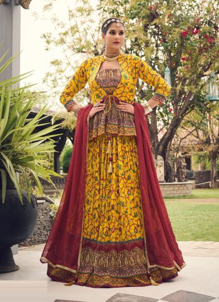 Yellow Heavy Pure Chinon Handwork Wedding-Wear Stylish Readymade Lehenga Choli
