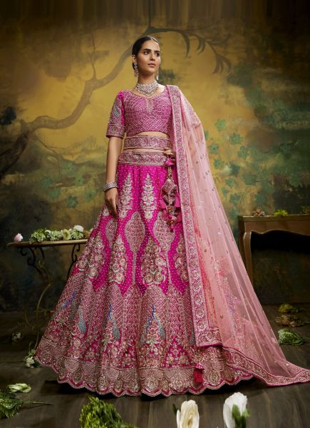 Magenta Silk Embroidery & Hand-Work Wedding-Wear Bridal Lehenga Choli