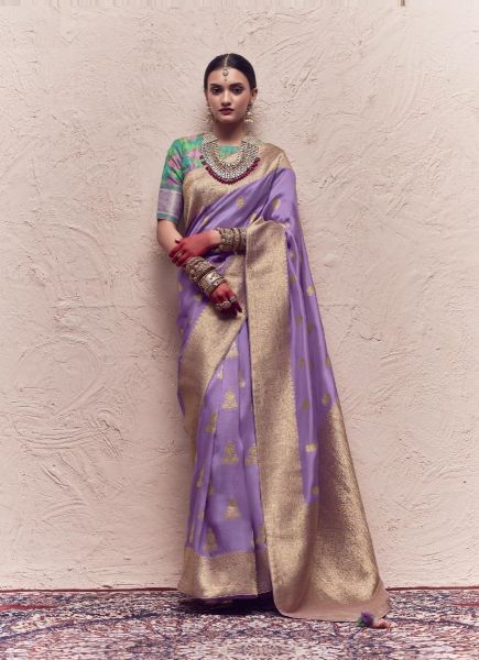 Lavender Crape Silk Saree for Parties With Zari Weaving