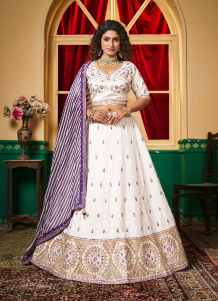 White Viscose Embroidered Wedding-Wear Lehenga Choli