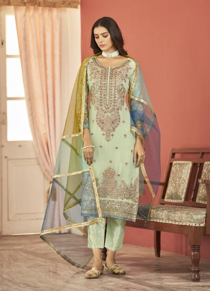 Celadon Faux Georgette Embroidered Festive-Wear Pakistani Salwar Kameez