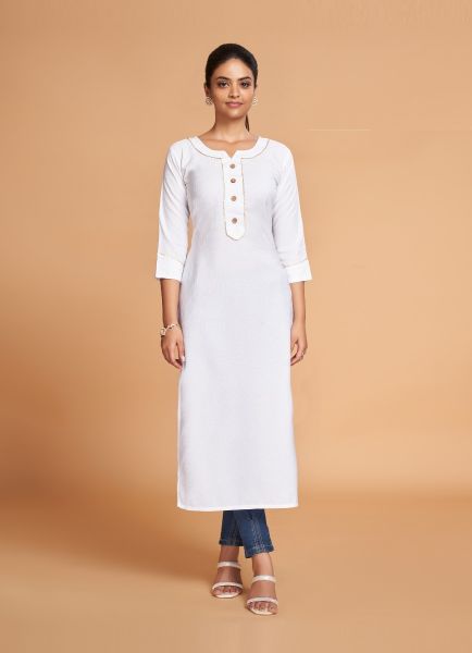 White Silk Readymade Straight-Line Kurti For Wearing In Office