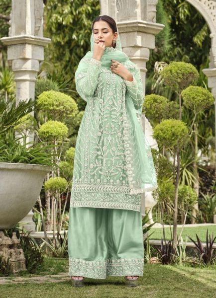 Light Mint Green Net Thread-Work Ramadan Special Pant-Bottom Salwar Kameez