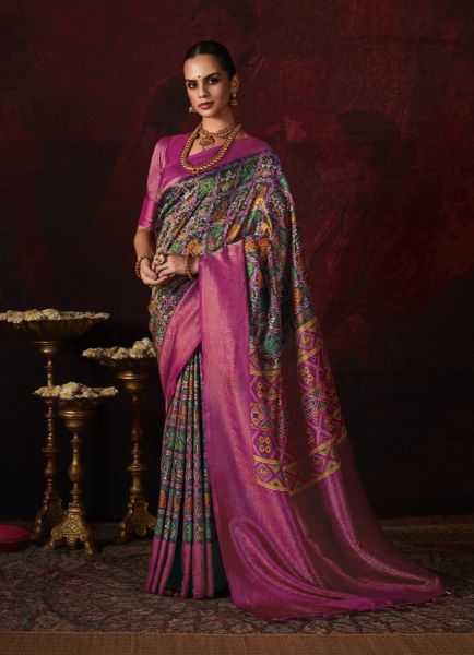 Multicolor Printed Patola Silk Saree For Traditional / Religious Occasions