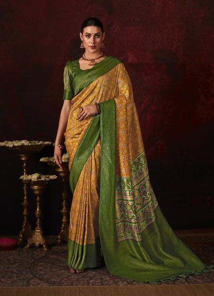 Marigold Printed Patola Silk Saree For Traditional / Religious Occasions