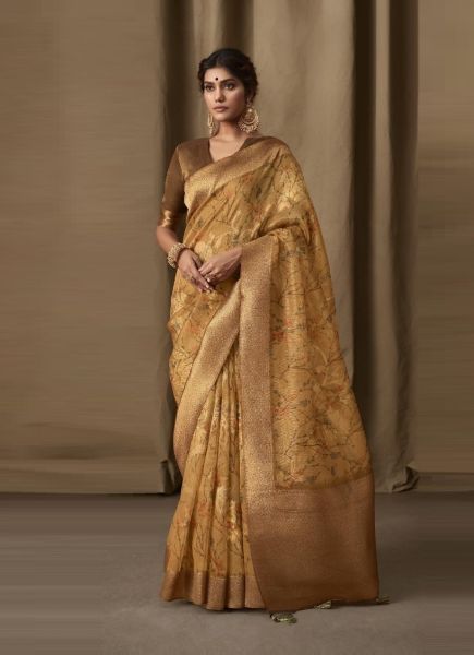 Burlywood Banarasi Tissue Weaving Jacquard Saree For Traditional / Religious Occasions